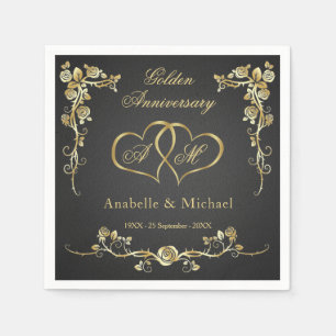 Gold Floral Hearts 50th Wedding Jubileum Servet