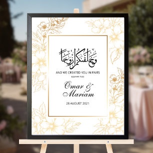 Gold Floral Islamic Wedding Welcome Sign Poster