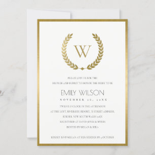 GOLD FLORAL LAUREL WREATH BRUNCH & BUBBLY INVITE BEDANKKAART