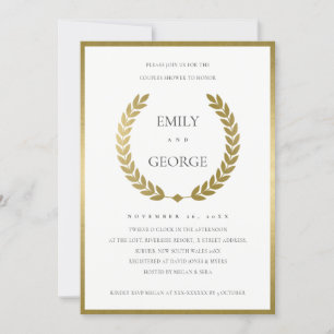 GOLD FLORAL LAUREL WREATH COUPLY SHOWER INVITE BEDANKKAART