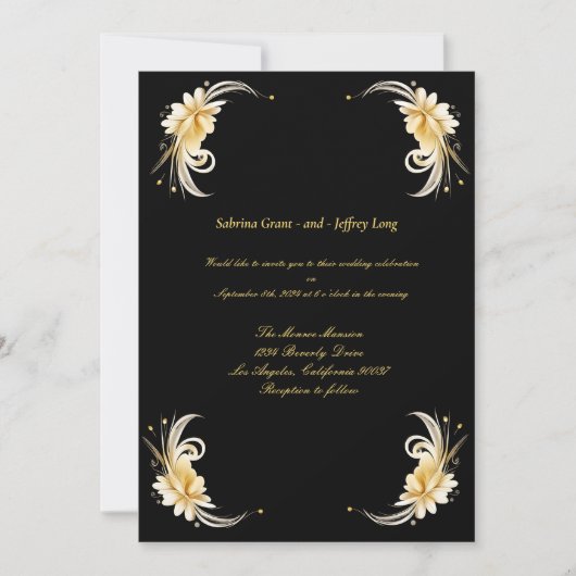 Gold Floral Leaf Border Wedding Kaart (Voorkant)