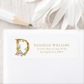 Gold floral Lettering - Monogram D-etiket Etiket