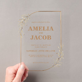 Gold Floral Lijst bruiloft uitnodiging Acryl Uitnodigingen