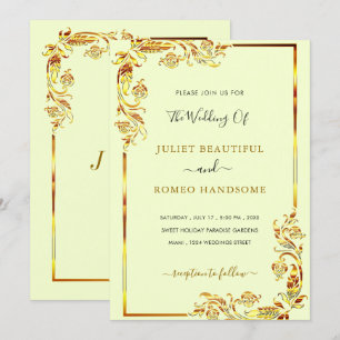 Gold Floral Lijst bruiloft uitnodiging Sjabloon
