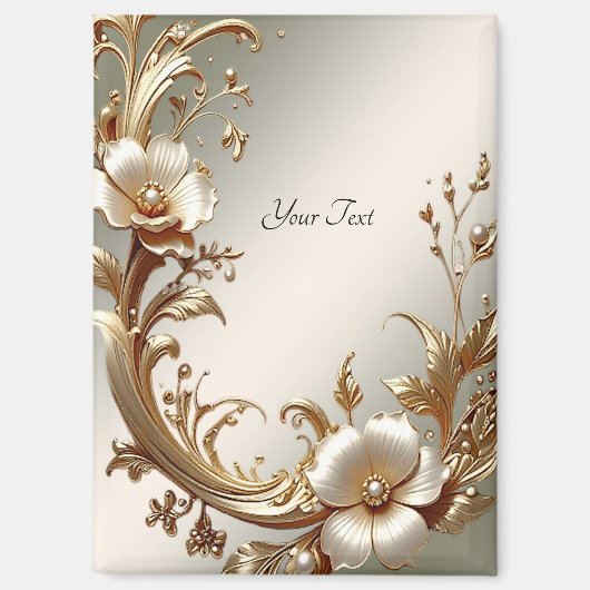 Gold Floral Magnet Magneet (Voorkant)