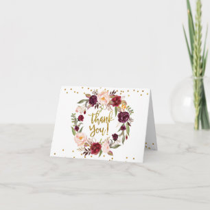 Gold Floral Marsala Chute en Amour Carte de remerc