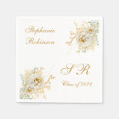 Gold Floral Monogram Afstuderen Servet (Voorkant)