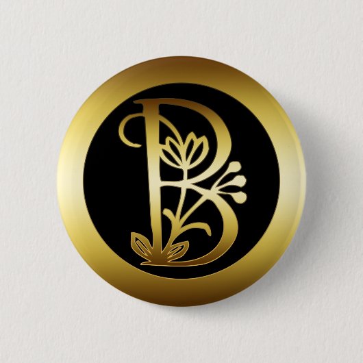 GOLD FLORAL MONOGRAM LETTER B RONDE BUTTON 5,7 CM (Voorkant)