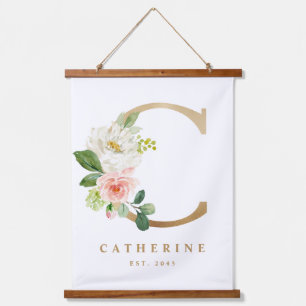 Gold  Floral Monogram Letter C Baby Nursery Hangend Wandkleed