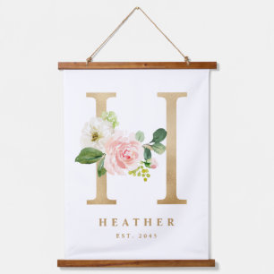 Gold Floral Monogram Letter H Baby Nursery Hangend Wandkleed