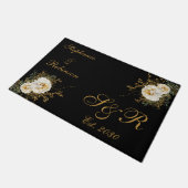 Gold Floral Monogram Logo Wedding Deurmat (Schuin)