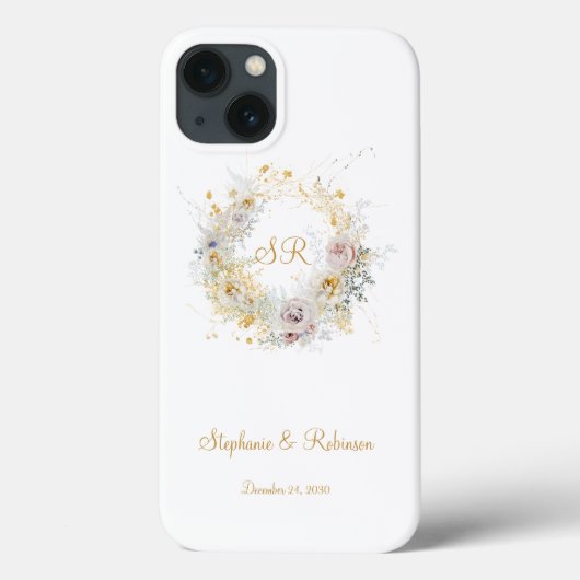 Gold Floral Monogram Logo Wedding Gift Case-Mate iPhone Case (Achterkant)