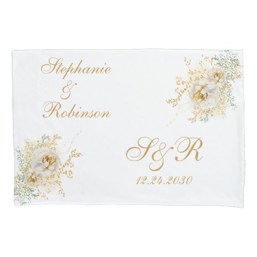 Gold Floral Monogram Logo Wedding Gift Pillow Hoes (Voorkant)