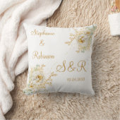 Gold Floral Monogram Logo Wedding Sierkussen (Deken)