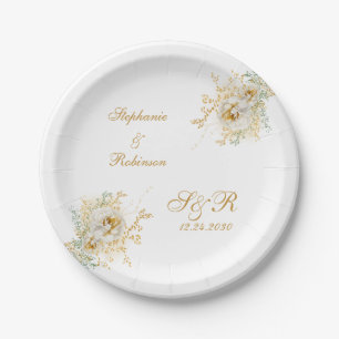 Gold Floral Monogram Logo Wedding Sierkussen Papieren Bordje