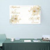 Gold Floral Monogram Logo Wedding Spandoek (Beurs)