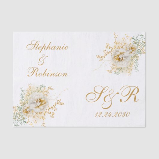 Gold Floral Monogram Logo Wedding Tissuepapier (Voorkant)
