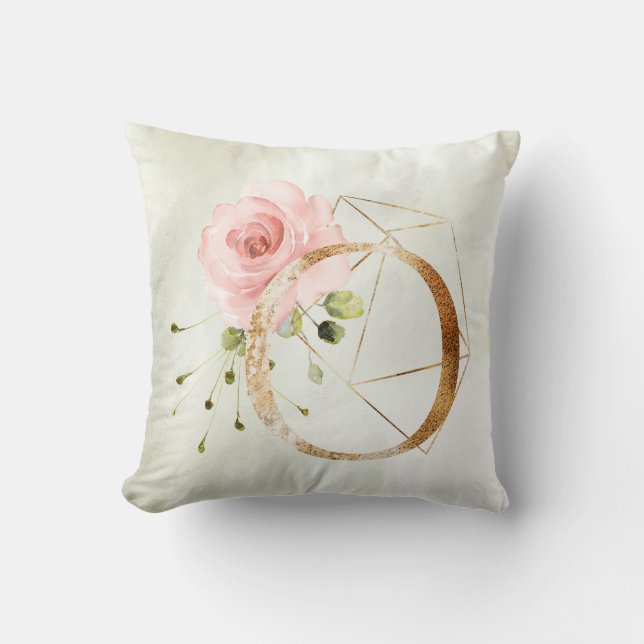 Gold Floral Monogram O Pillow Kussen (Voorkant)