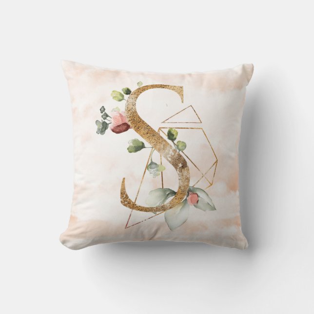 Gold Floral Monogram S Pillow Kussen (Voorkant)
