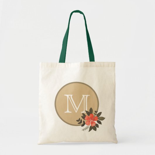 Gold Floral Monogram Tote Bag (Voorkant)