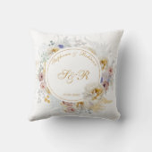 Gold Floral Monogram Wedding Kussen (Achterkant)