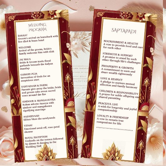 Gold Floral Motif Ornate Asymmetric Indian Wedding Programma