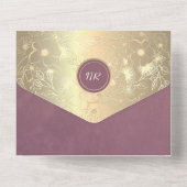 Gold Floral Paarse bruiloft All In One Uitnodiging (Achterkant)