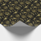 Gold Floral Pattern - Aangepaste zwarte achtergron Cadeaupapier (Hoek)