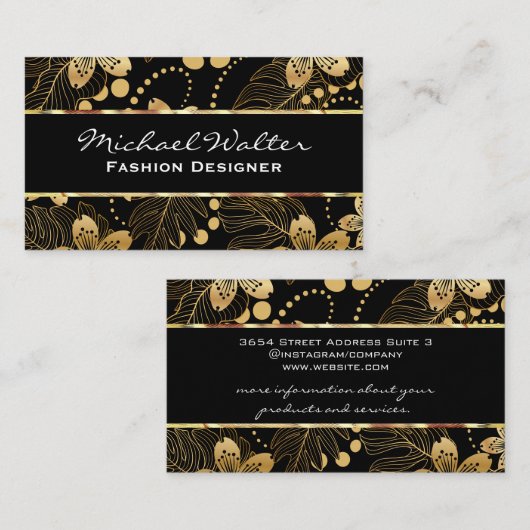 Gold Floral Pattern Visitekaartje (Voorkant / Achterkant)
