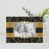 Gold Floral Photo 50e Mariage Invitation Anniversa (Debout devant)