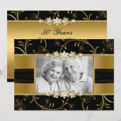 Gold Floral Photo 50e Mariage Invitation Anniversa (Devant / Derrière)
