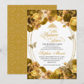 Gold Floral Quinceanera Invitation Anniversaire (Devant / Derrière)