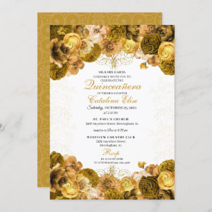 Gold Floral Quinceanera Invitation Anniversaire