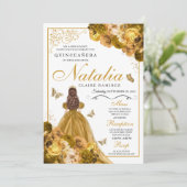Gold Floral Quinceanera Invitation Anniversaire (Debout devant)