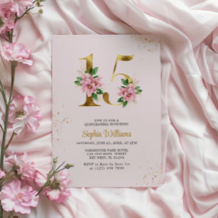 Gold Floral Quinceañera Uitnodiging