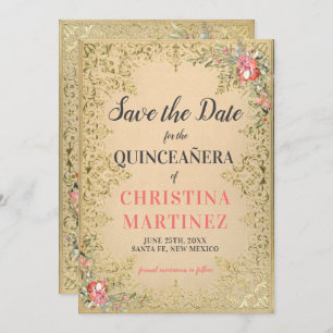 Gold Floral Quinceañera Welkom Yard Save The Date