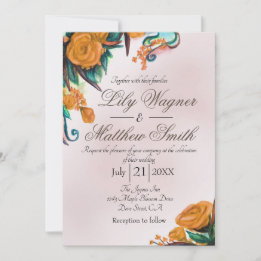Gold Floral Rose Faire-part de mariage de verdure