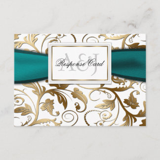 Gold Floral RSVP avec Bow Turquoise