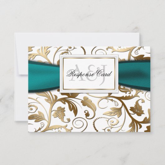 Gold Floral RSVP avec Bow Turquoise (Devant)