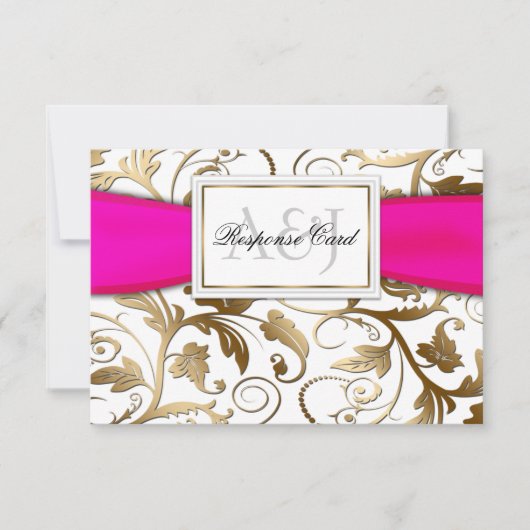 Gold Floral RSVP avec Fuchsia Bow (Devant)
