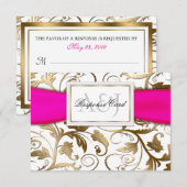 Gold Floral RSVP avec Fuchsia Bow (Devant / Derrière)