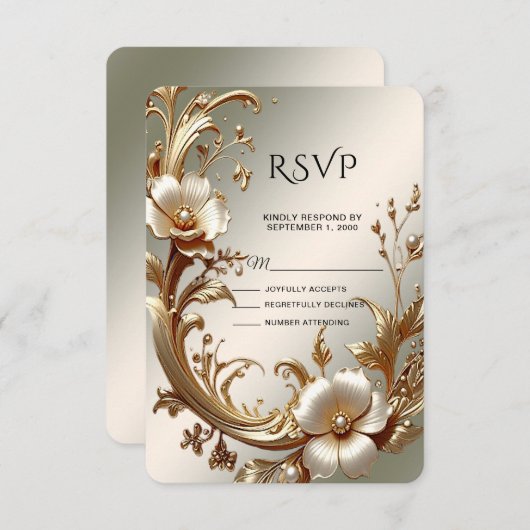 Gold Floral RSVP Card (Devant / Derrière)