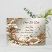 Gold Floral Save The Date (Debout devant)