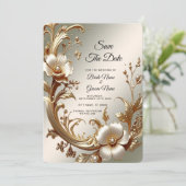 Gold Floral Save the Date (Debout devant)