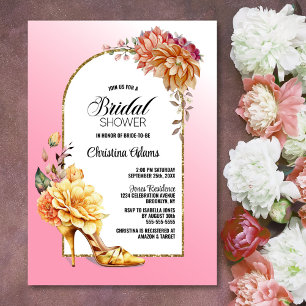 Gold Floral Stiletto Shoe Pink Arch Vrijgezellenfe Kaart