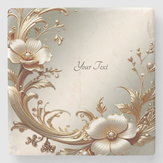 Gold Floral Stone Coaster Stenen Onderzetter (Voorkant)