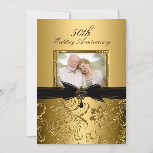 Gold Floral Swirl Photo Invitation du 50e annivers (Devant)