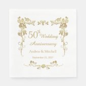 Gold Floral Swirls 50th Wedding Jubileum Servet (Voorkant)