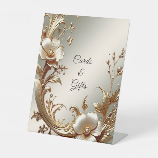 Gold Floral Tabletop Signs Reclamebord Met Voetstuk (Voorkant)