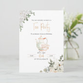 Gold Floral Tea Party Anniversaire Invitation (Debout devant)
